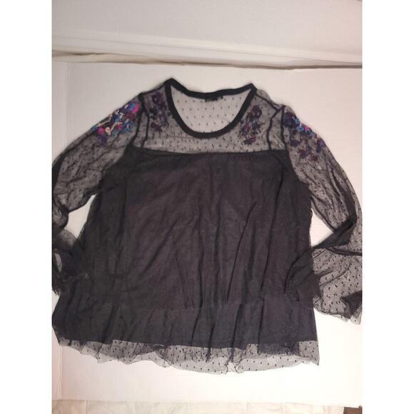 Lane Bryant Top 26/28 Floral Mesh Long Sheer Sleeves Fairy Witchy Whimsigoth - Picture 7 of 9